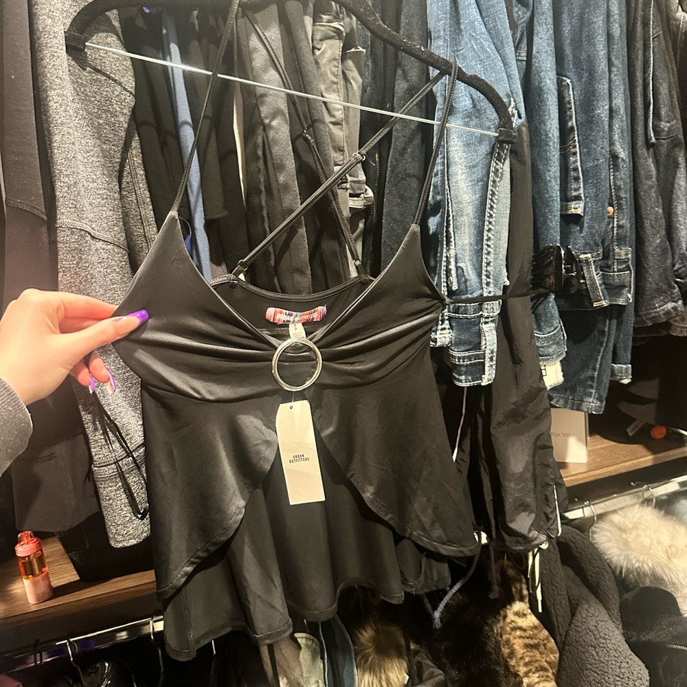 Urban Outfitters Black Strappy Ring-Front Flared Camisole